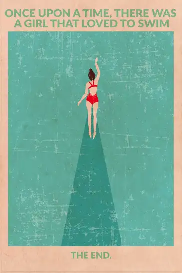 Affiche retro nageuse - illustration rétro nageuse en maillot rouge