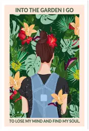 Affiche botanique illustrée - femme dans la jungle et citation