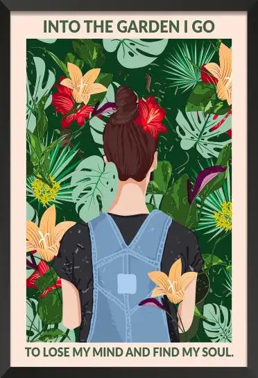 Affiche botanique illustrée - femme dans la jungle et citation