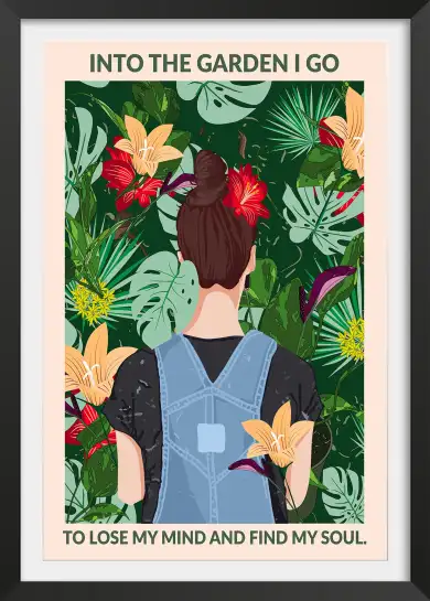 Affiche botanique illustrée - femme dans la jungle et citation