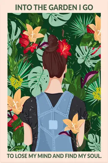 Affiche botanique illustrée - femme dans la jungle et citation