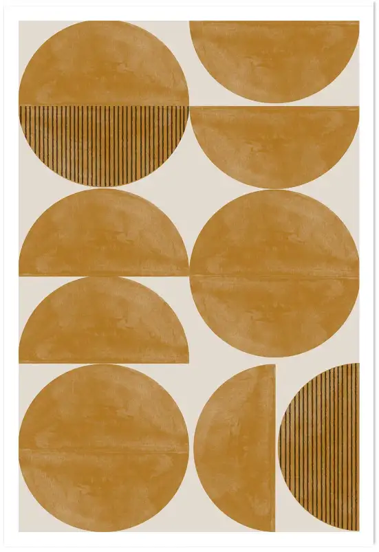 Affiche géométrique minimaliste - cercles et demi-cercles ocre