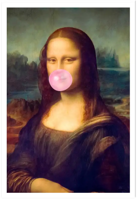 Affiche pop art la joconde - mona lisa et chewing-gum rose