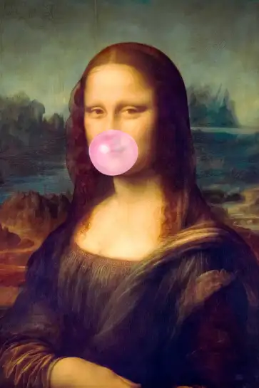 Affiche pop art la joconde - mona lisa et chewing-gum rose
