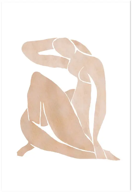 Affiche silhouettée style matisse - forme féminine beige et blanc