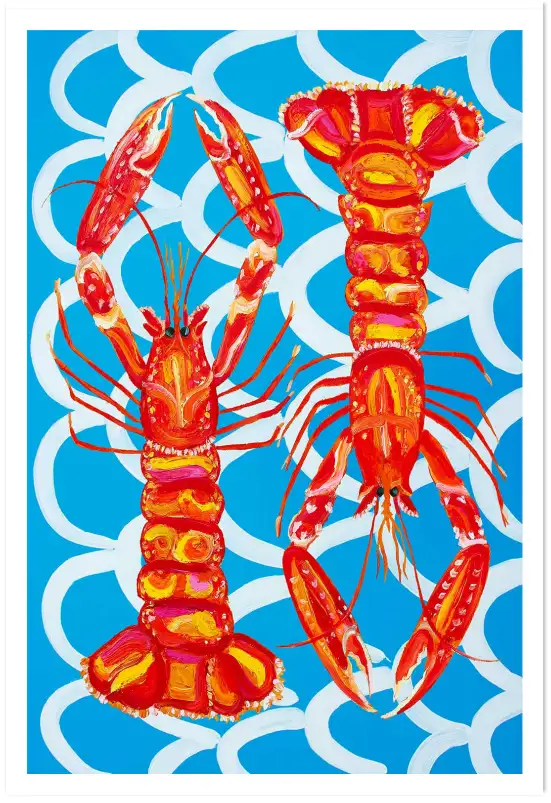 Affiche Pop Art Langoustines - Illustration sur fond bleu