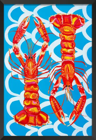 Affiche Pop Art Langoustines - Illustration sur fond bleu