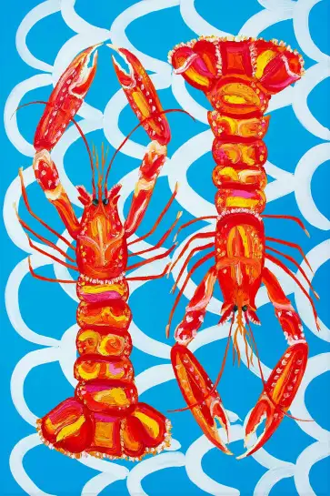 Affiche Pop Art Langoustines - Illustration sur fond bleu