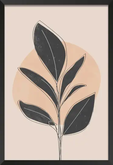 Affiche botanique line art - feuille noire et fond pêche nude