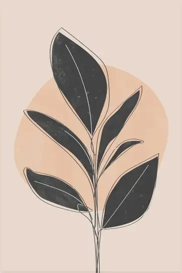 Affiche botanique line art - feuille noire et fond pêche nude