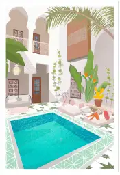 Affiche voyage riad - patio avec piscine et terrasse ensoleillée