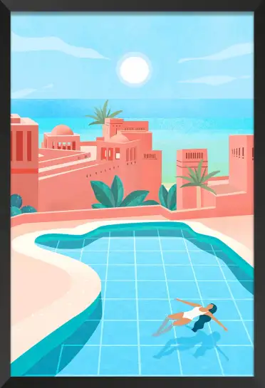 Affiche Oasis Orientale - Baignade au pied d'une kasbah