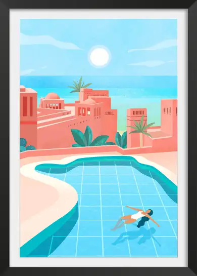 Affiche Oasis Orientale - Baignade au pied d'une kasbah