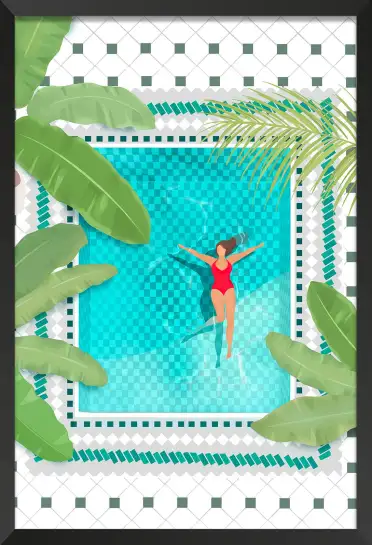 Affiche Pattern Piscine - Nageuse et végétation tropicale vue du dessus