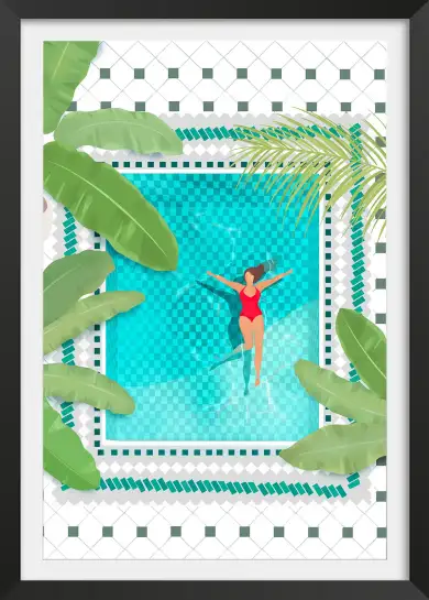 Affiche Pattern Piscine - Nageuse et végétation tropicale vue du dessus