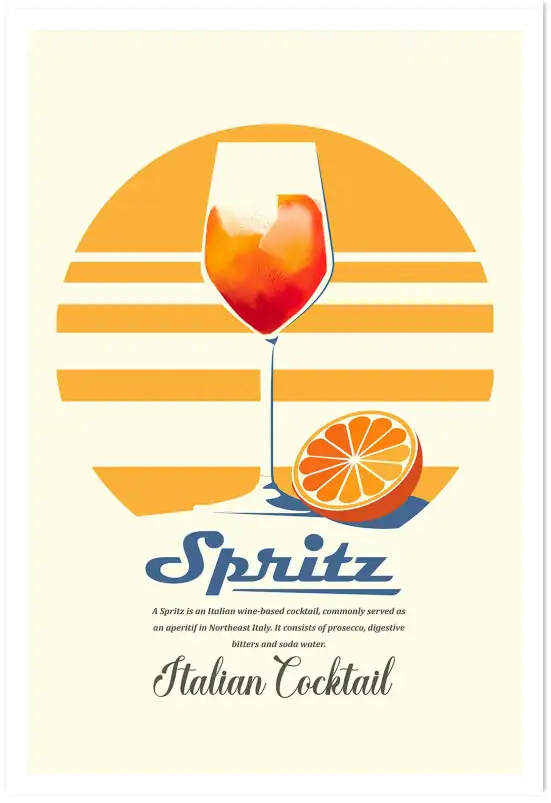 Affiche Retro Spritz - Ingrédients du cocktail italien