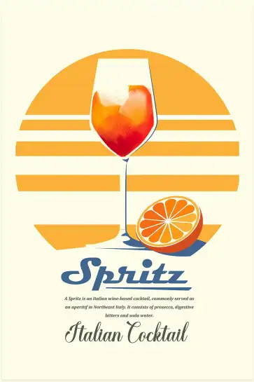 Affiche Retro Spritz - Ingrédients du cocktail italien