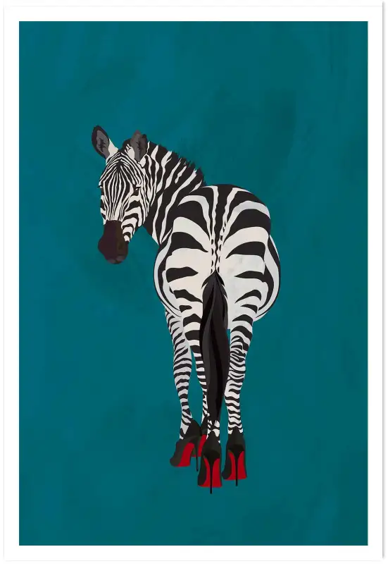 Affiche Art Fantaisie - Zèbre portant des escarpins à semelle rouge