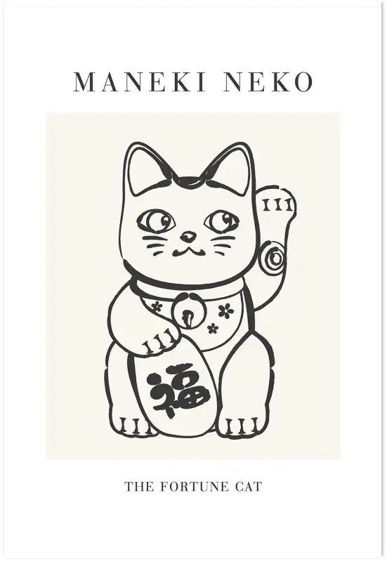Affiche Minimaliste Japon - Maneki Neko le chat porte-bonheur