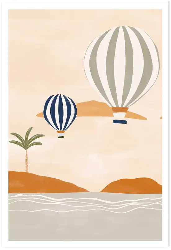 Affiche Voyage Poétique - Montgolfières au-dessus de la mer et des îles