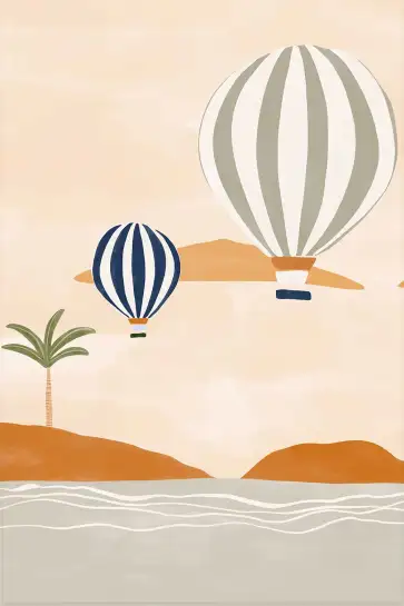 Affiche Voyage Poétique - Montgolfières au-dessus de la mer et des îles