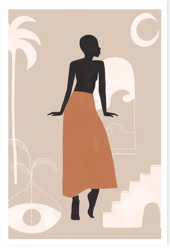 Affiche Design Minimaliste - Silhouette féminine et décor méditerranéen