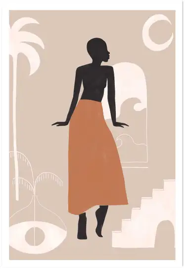 Affiche Design Minimaliste - Silhouette féminine et décor méditerranéen