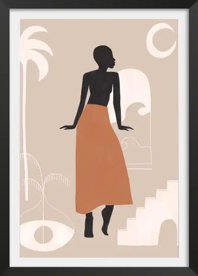 Affiche Design Minimaliste - Silhouette féminine et décor méditerranéen