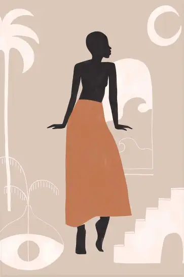 Affiche Design Minimaliste - Silhouette féminine et décor méditerranéen
