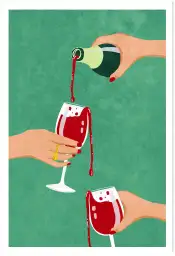Affiche Apéritif Et Vin - Verres de vin rouge et bouteille