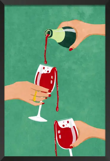 Affiche Apéritif Et Vin - Verres de vin rouge et bouteille