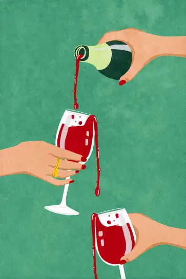 Affiche Apéritif Et Vin - Verres de vin rouge et bouteille