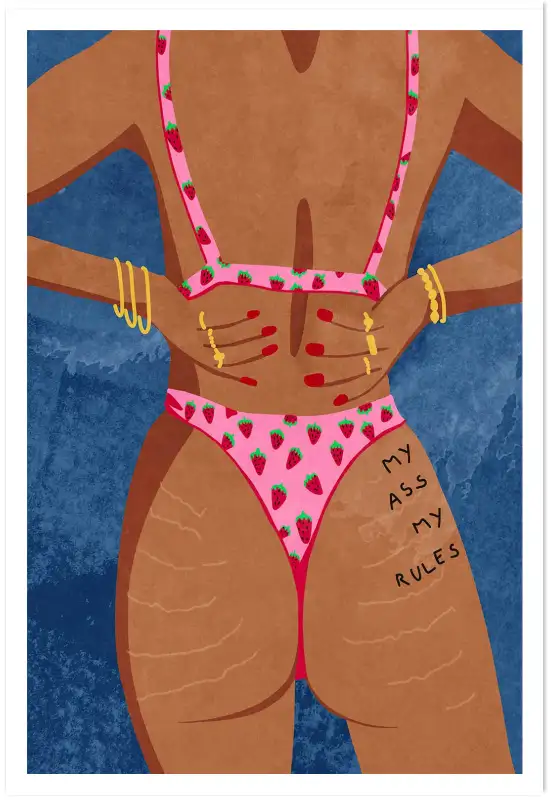 Affiche Girl Power - Body Positivity et maillot de bain fraise
