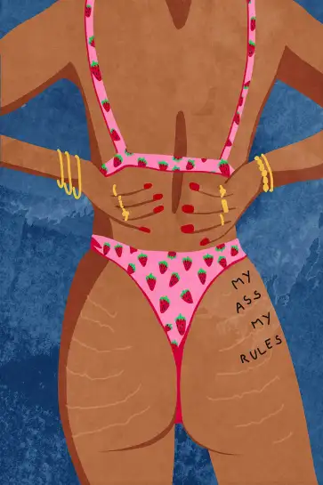 Affiche Girl Power - Body Positivity et maillot de bain fraise