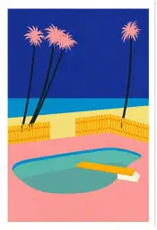 Affiche Summer Retro - Piscine rose et plongeoir face à la mer
