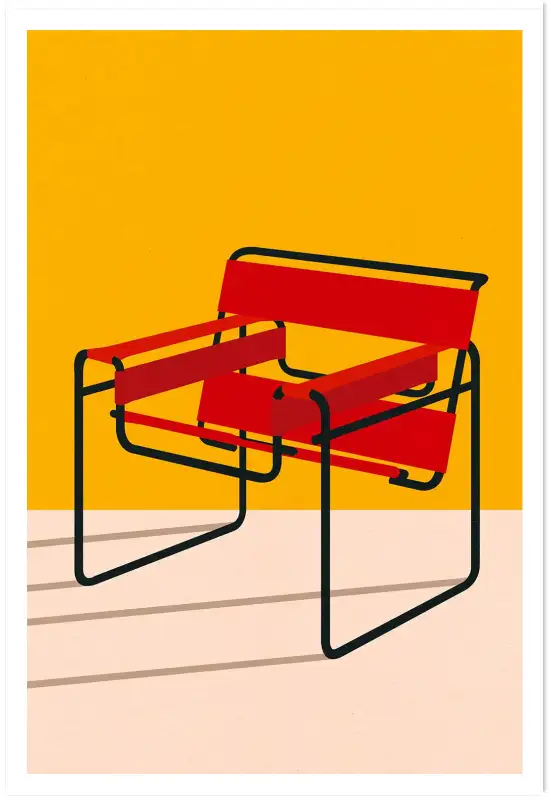 Affiche Chaise Design - Fauteuil Wassily rouge sur fond orange