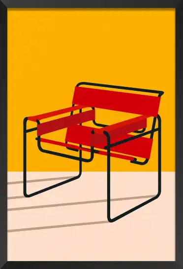 Affiche Chaise Design - Fauteuil Wassily rouge sur fond orange