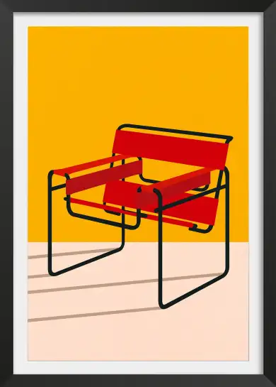 Affiche Chaise Design - Fauteuil Wassily rouge sur fond orange