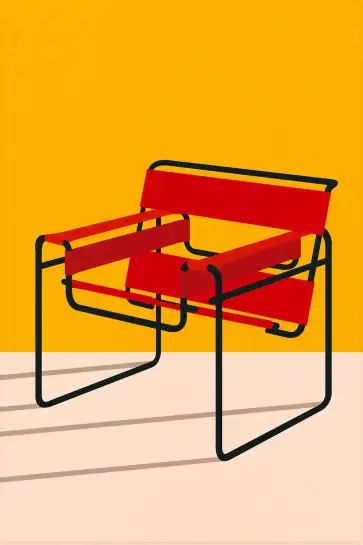Affiche Chaise Design - Fauteuil Wassily rouge sur fond orange