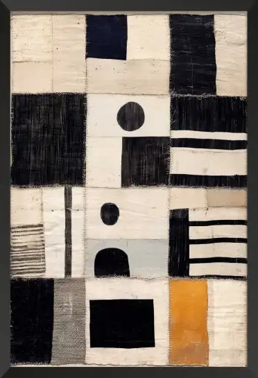 Affiche Motif Patchwork - Assemblage géométrique noir et beige