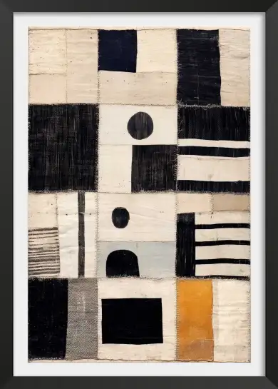 Affiche Motif Patchwork - Assemblage géométrique noir et beige