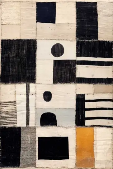 Affiche Motif Patchwork - Assemblage géométrique noir et beige