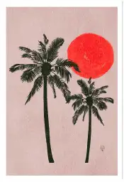 Affiche Tropical Chic - Deux palmiers et soleil rouge vibrant