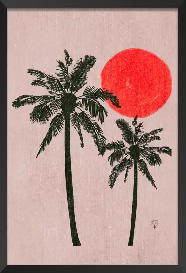 Affiche Tropical Chic - Deux palmiers et soleil rouge vibrant