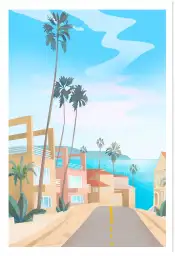 Affiche Route De Californie - Palmiers, villas pastel et vue océan