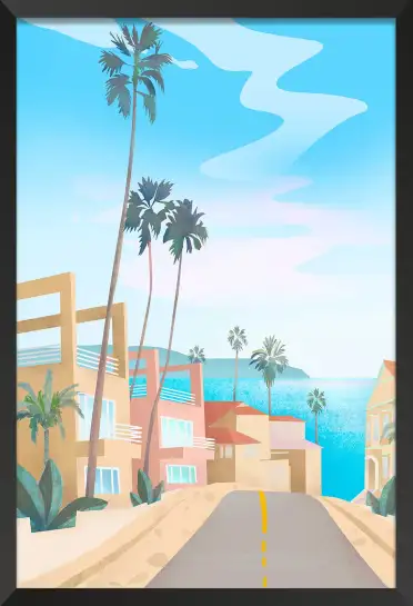 Affiche Route De Californie - Palmiers, villas pastel et vue océan