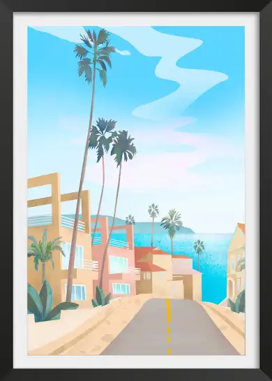Affiche Route De Californie - Palmiers, villas pastel et vue océan