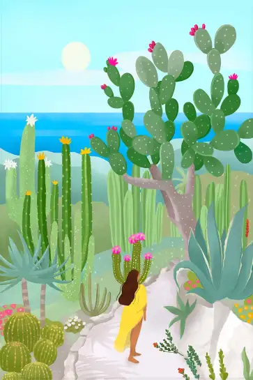 Affiche Promenade Botanique - Jardin de cactus et paysage marin