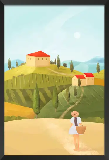 Affiche Toscane - Jeune femme au chapeau dans les collines italiennes