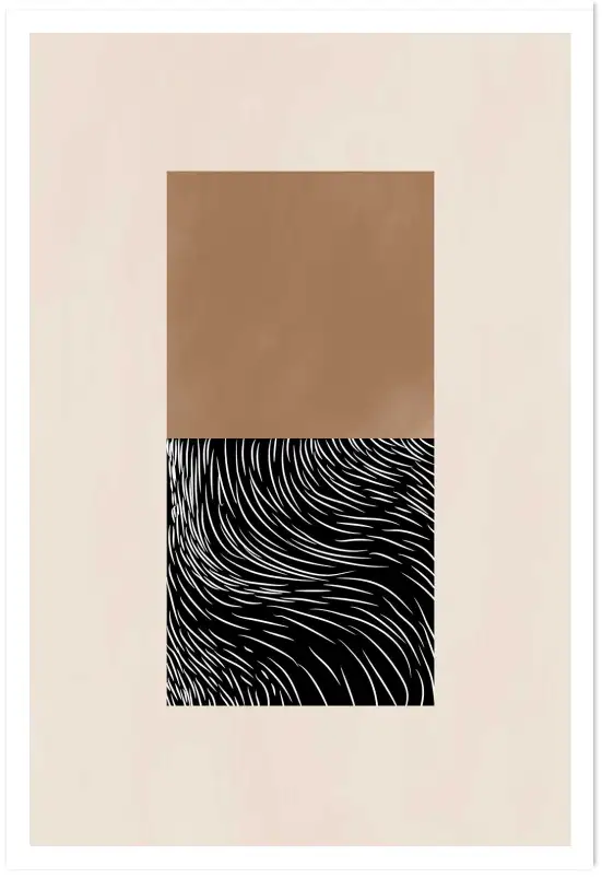 Affiche Graphique - Carré bicolore et texture ondulée noire